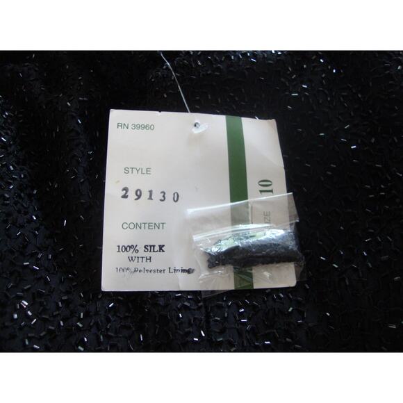 Beaded 1920s Style Dress Fringe Hem NWT SZ M Cocktail Sleeveless Black Silk - Picture 4 of 4